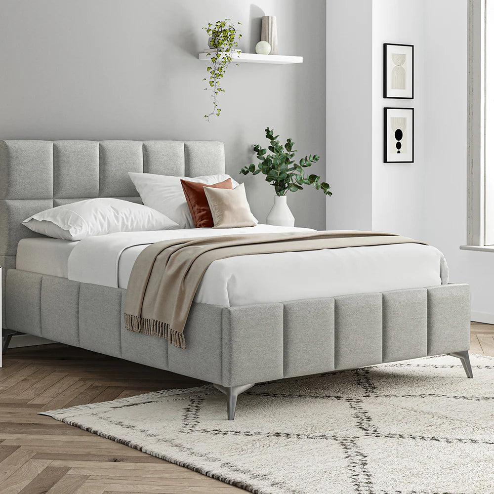 Cubic Grey Fabric Upholstered Bed Frame