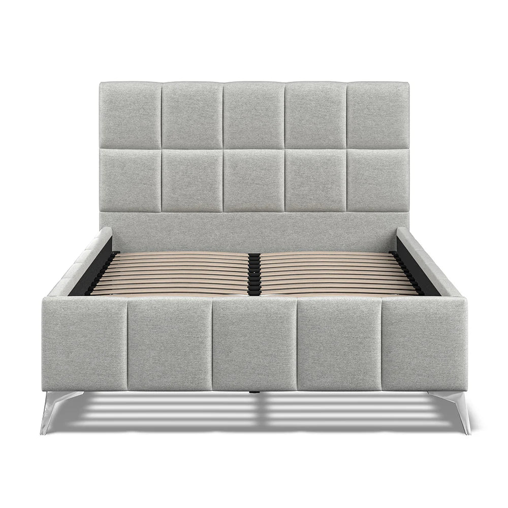 Cubic Grey Fabric Upholstered Bed Frame