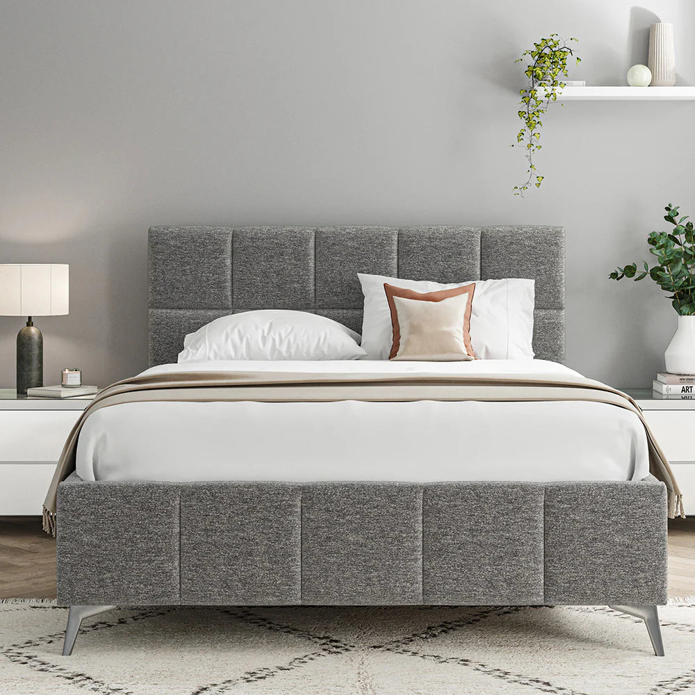 Cubic Dark Grey Fabric Upholstered King Bed Frame