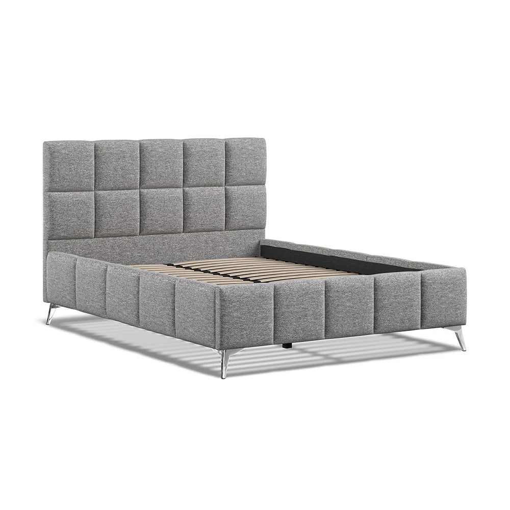 Cubic Dark Grey Fabric Upholstered King Bed Frame