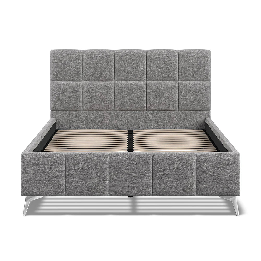 Cubic Dark Grey Fabric Upholstered King Bed Frame