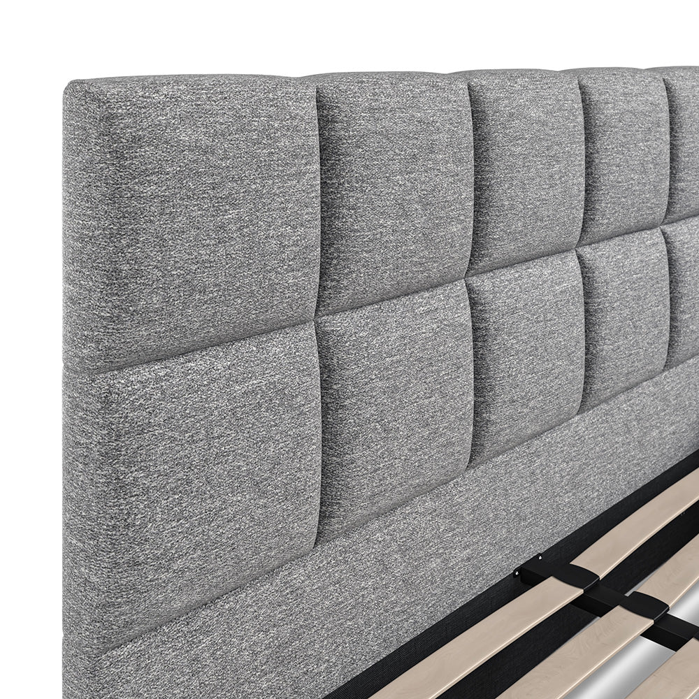 Cubic Dark Grey Fabric Upholstered King Bed Frame