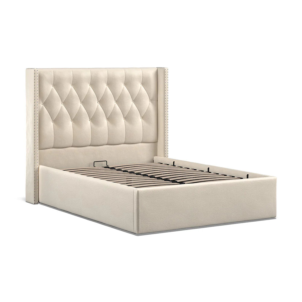 Balmoral Beige Fabric Ottoman Wing Back Bed Frame