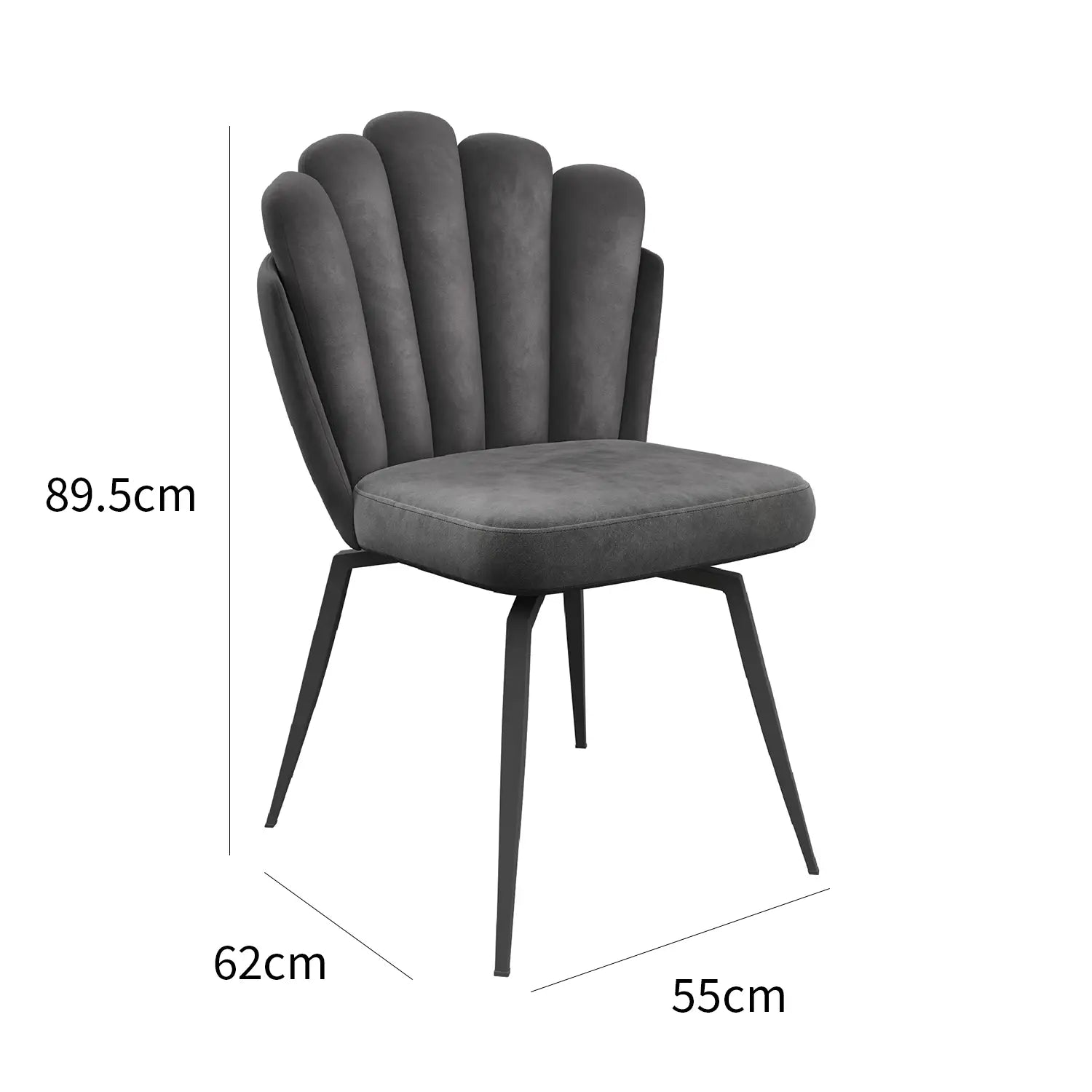 Scandi Soft Grey Fabric Swivel Set of 6 Dining Chairs, also available in Mink - Dimensions 