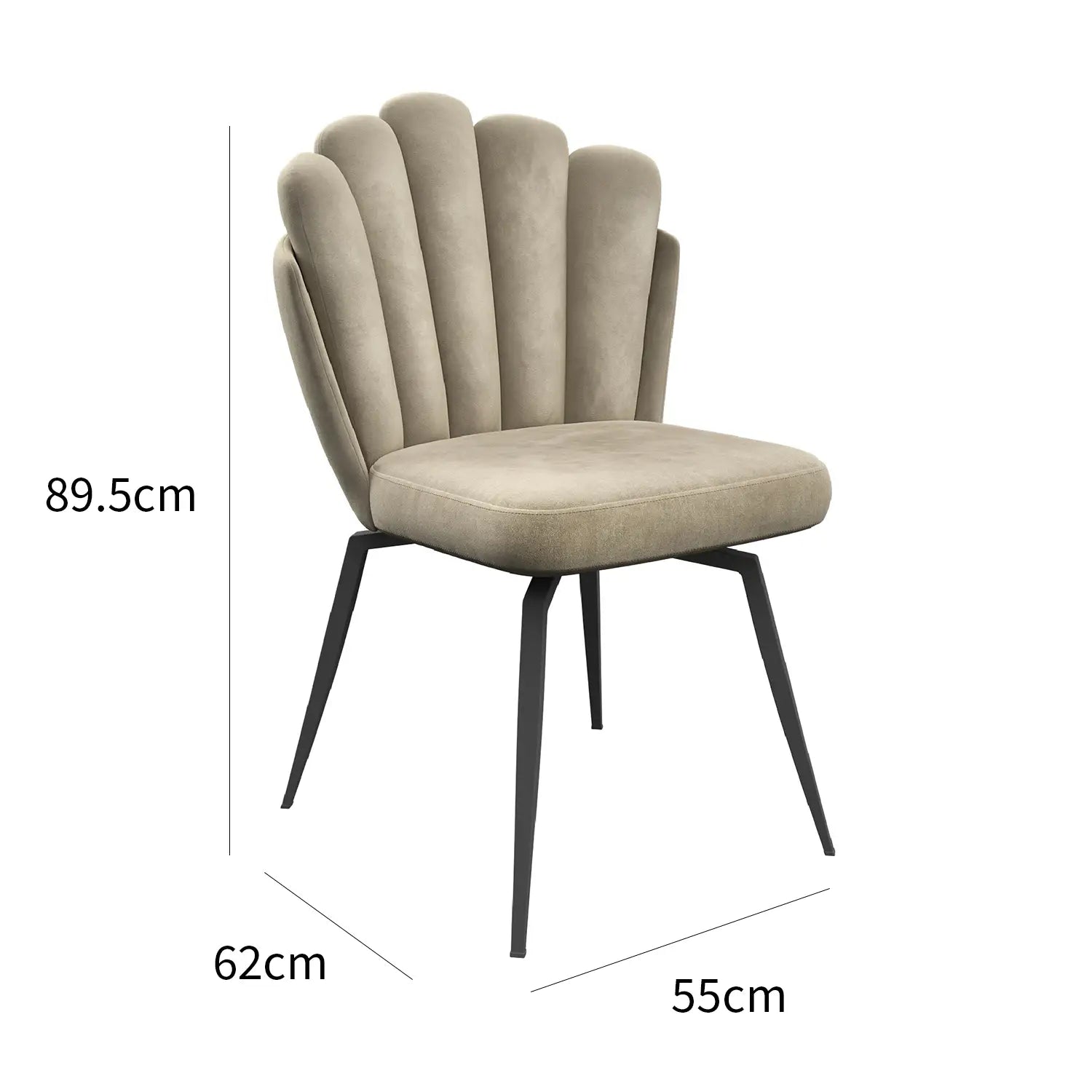 Scandi Soft Mink Fabric Swivel Set of 4 Dining Chairs, also available in Grey - Dimensions 