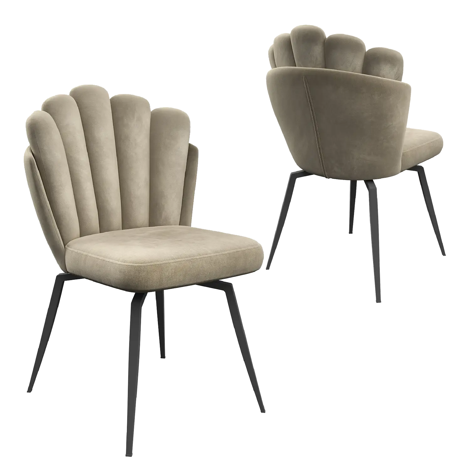 Scandi Soft Mink Fabric Swivel Set of 4 Dining Chairs, also available in Grey - Front and Back View of Chair 