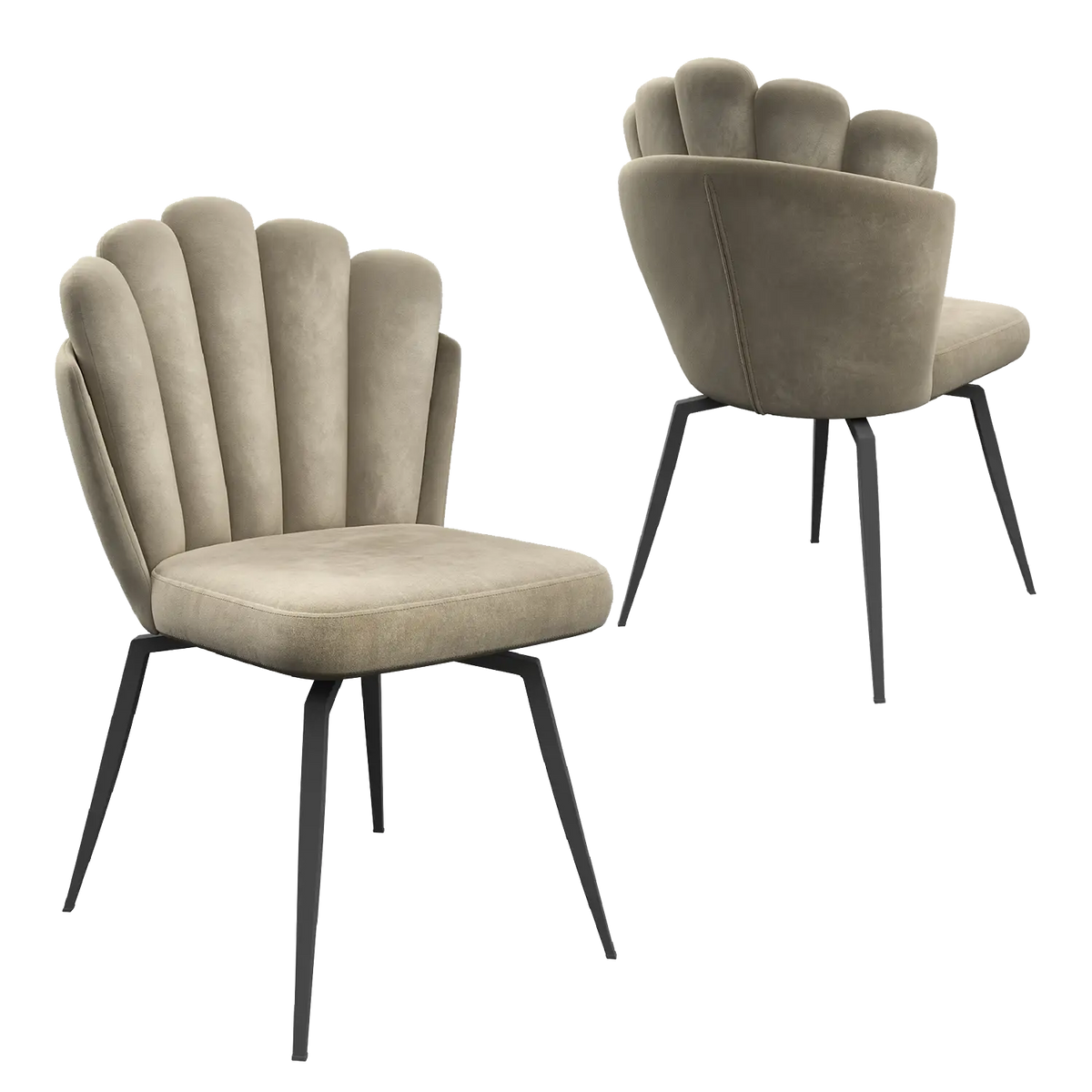 Scandi Soft Mink Fabric Swivel Set of 4 Dining Chairs, also available in Grey - Front and Back View of Chair 