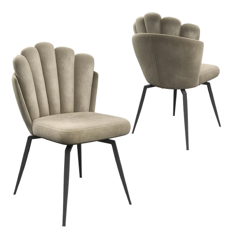 Scandi Soft Mink Fabric Swivel Set of 4 Dining Chairs, also available in Grey - Front and Back View of Chair 