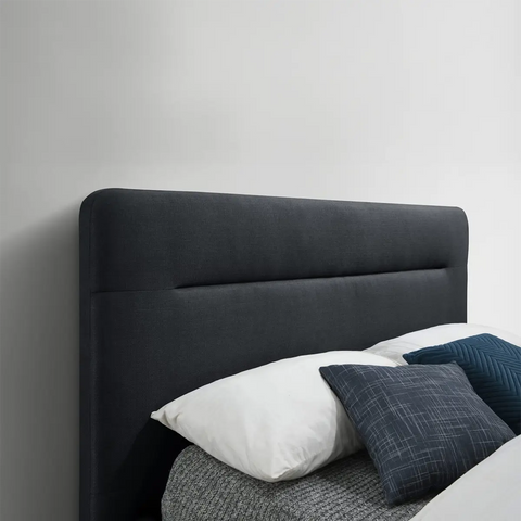 Finn Charcoal Fabric Bed, also available in Steel Blue - Close Up of Headboard