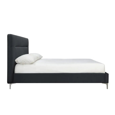 Finn Charcoal Fabric Bed, also available in Steel Blue - Side View of Bed