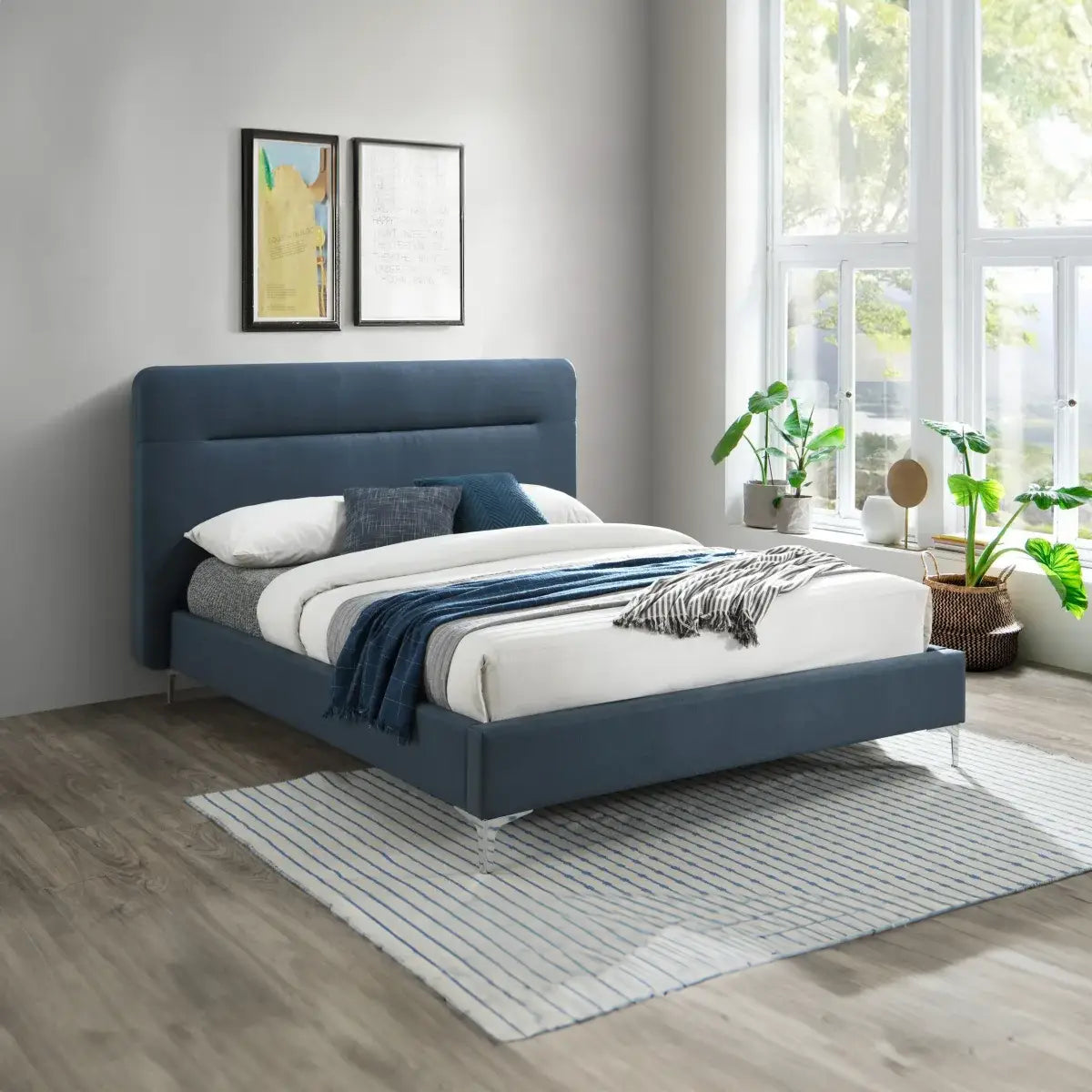 Finn Steel Blue Fabric Bed