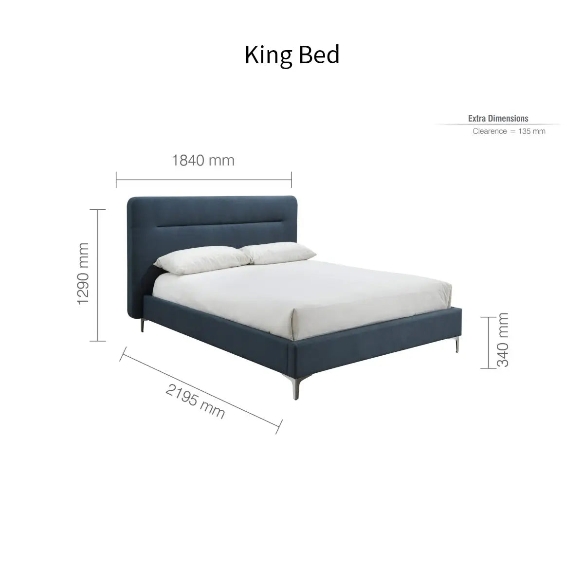 Finn Charcoal Fabric Bed, also available in Steel Blue - King Dimensions 