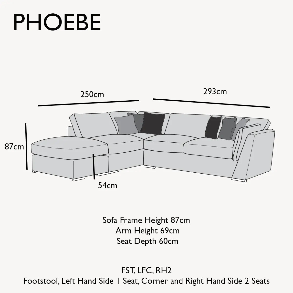 Phoebe Fabric Pillow Back Corner Chaise Sofa