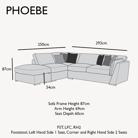 Phoebe Fabric Pillow Back Corner Chaise Sofa - FST,LFC,RH2 Dimensions 