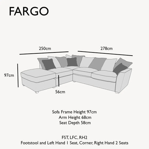 Fargo Grey and Blue Corner Chaise Sofa Group, available in a variety of fabrics and colours -  FST,LFC,RH2 Dimensions 