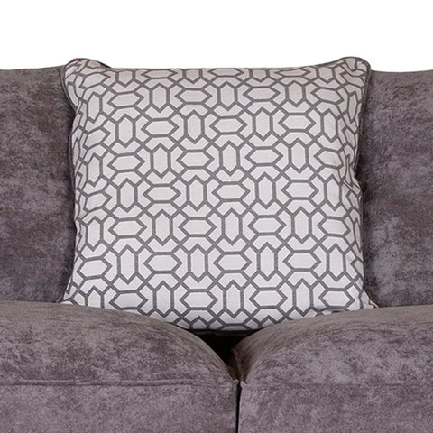 Fargo Kingston Grey Fabric Upholstered 3 Seater Sofa in Pillowback with Salute Pattern Cushions. Choose from a variety of foot finishes - Close Up of Patterned Cushion