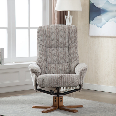 Emirates Fabric Swivel Recliner Chair with Footstool also available in Lake Blue - Lifestyle Image