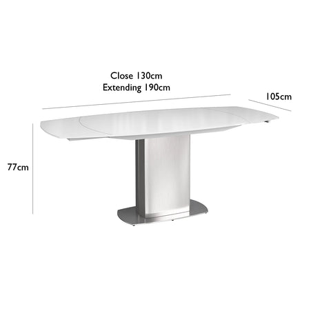 Flow Swivel White Glass Extending Dining Table