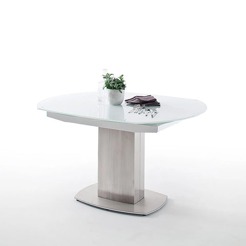 Flow Swivel White Glass Extending Dining Table