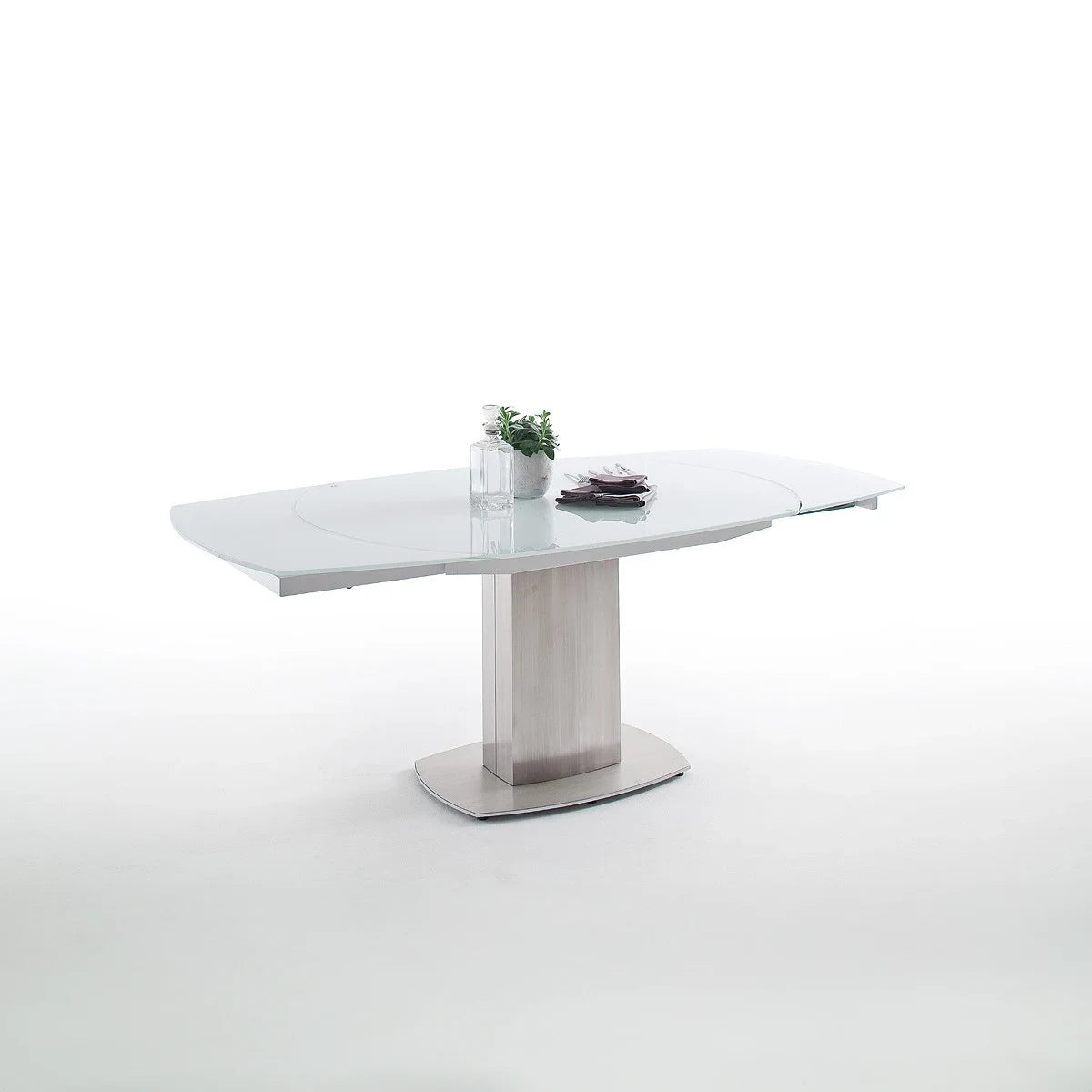 Flow Swivel White Glass Extending Dining Table