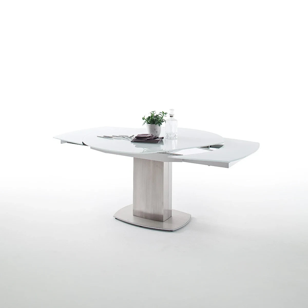 Flow Swivel White Glass Extending Dining Table