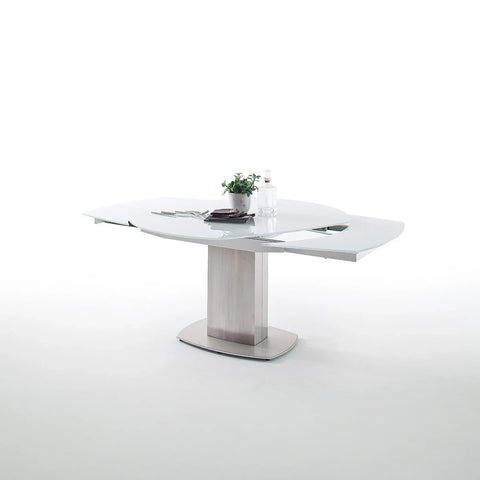 Flow Swivel White Glass Extending Dining Table