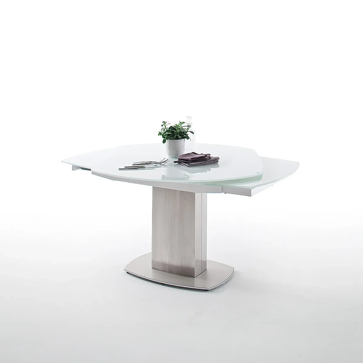 Flow Swivel White Glass Extending Dining Table