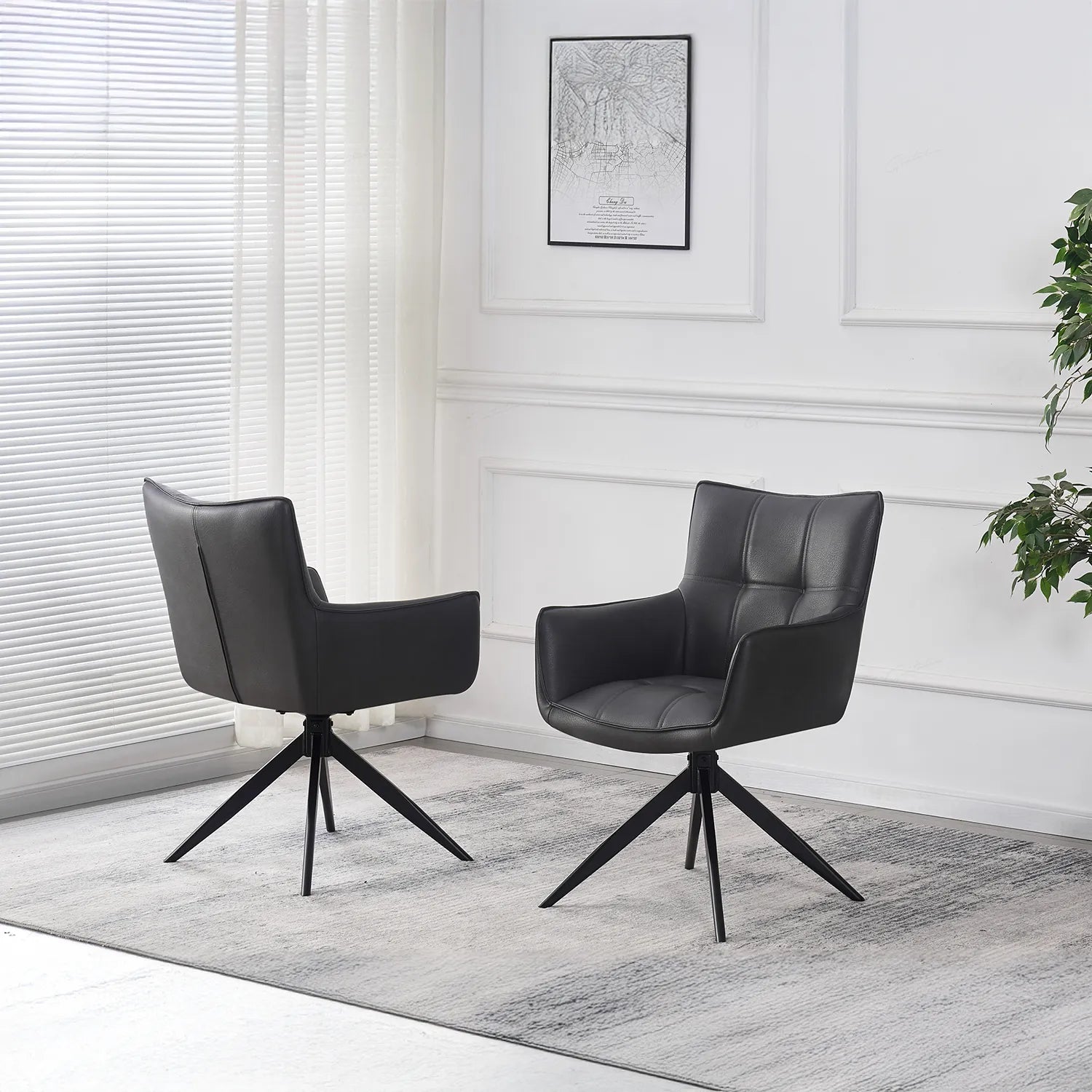 Frank Dark Grey PU Leather Swivel Dining Chairs - Set of 4