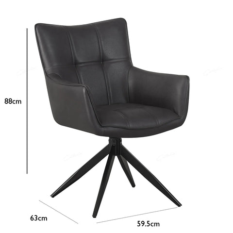 Frank Dark Grey PU Leather Set of 4 Swivel Dining Chairs  - Dimensions