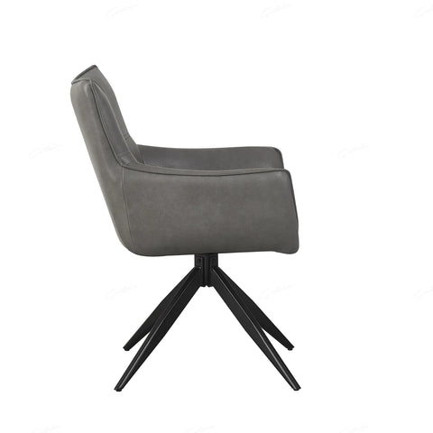 Grey Leather Dining Chairs with Black Swivel Legs