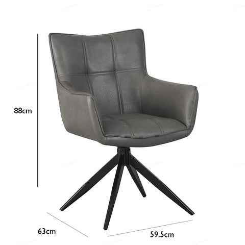 Frank Storm Grey PU Leather Swivel Dining Chairs - Dimensions