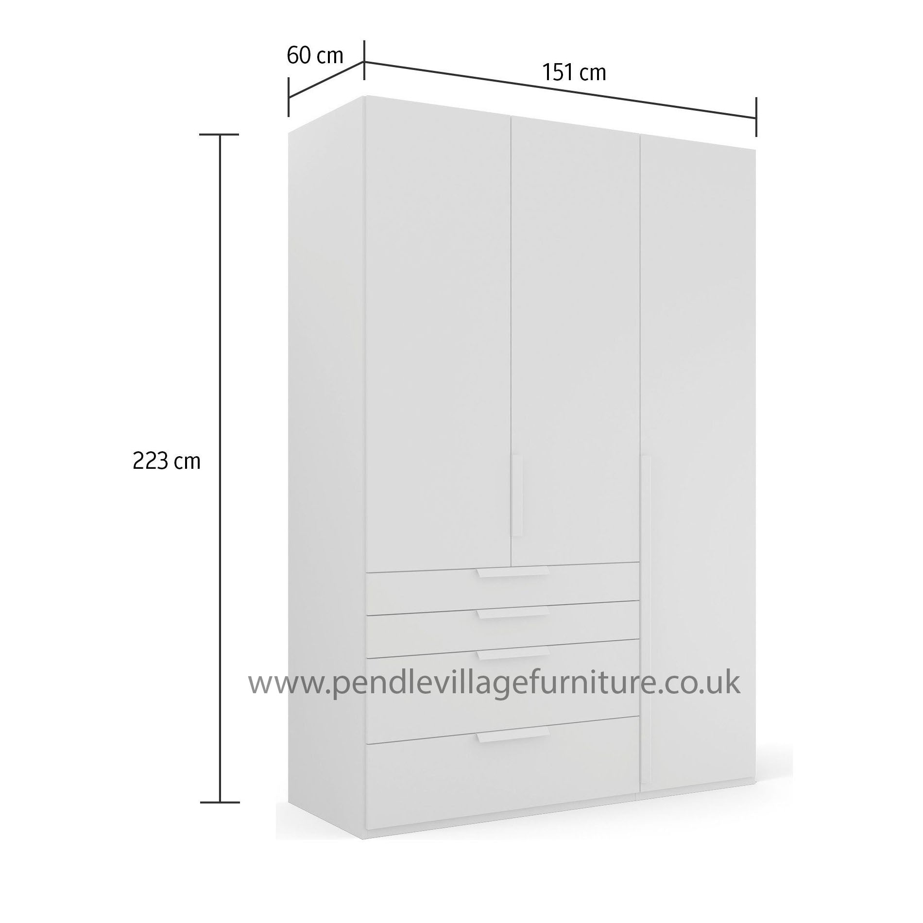 Frans 151cm Glass 3 Door Wardrobe With Drawers