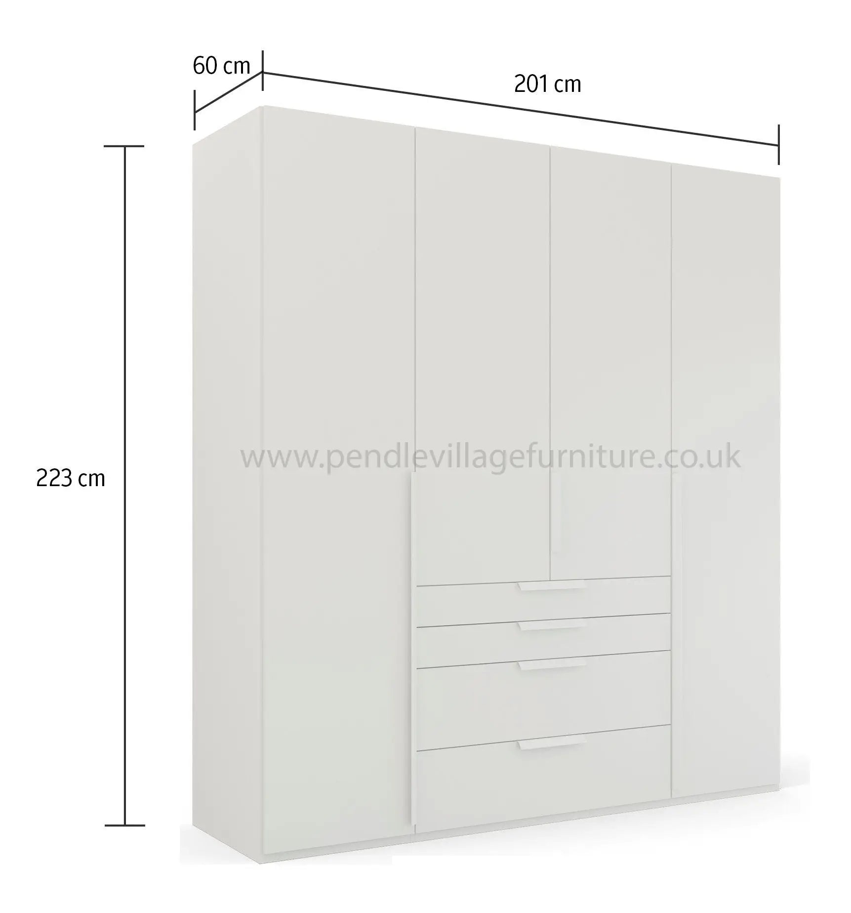 Frans 200cm Glass 4 Door Wardrobe with Drawers