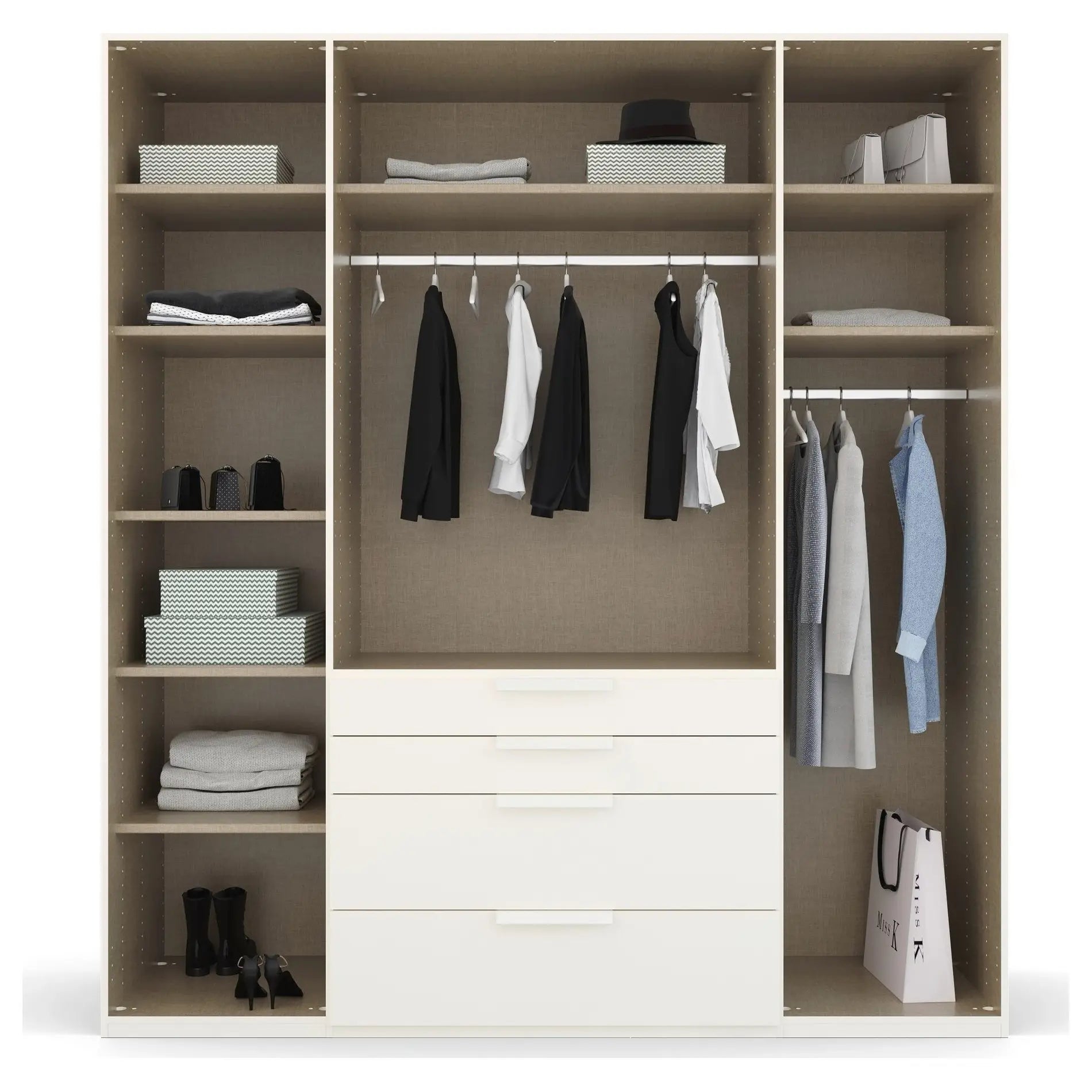 Frans 200cm Glass 4 Door Wardrobe with Drawers