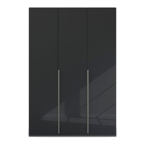 "Contemporary Frans Wardrobe with 3 Doors - Graphite finish. Elegant and functional design with elongated handles matching the cabinet color. Glass fronts provide a sophisticated touch. Available in three color options: Graphite, Silk Grey, and White. Elevate your storage with this stylish wardrobe." - 004