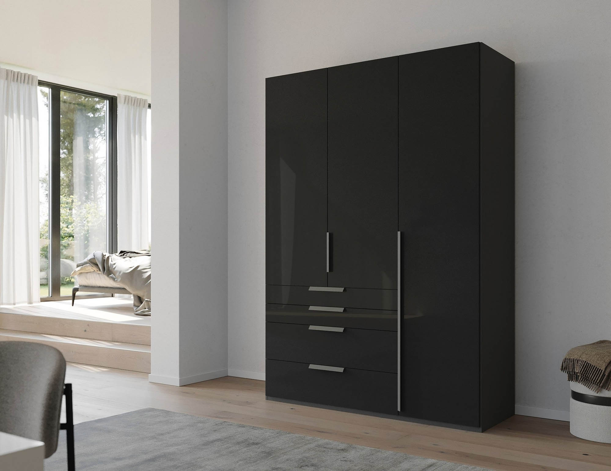 Frans 151cm Glass 3 Door Wardrobe With Drawers