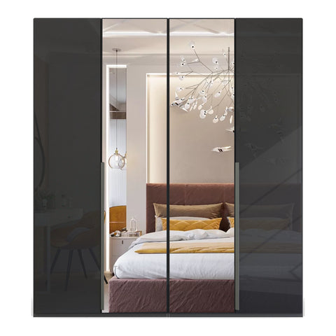 Contemporary Graphite Wardrobe with Elongated Handles. Glass Fronts Showcase Modern Design. Choose from Silk Grey, White, or Graphite Finishes. Ample Storage for Clothes and Accessories. Elevate Your Space with Stylish and Functional Wardrobe. - 012