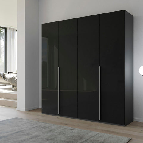 Contemporary Graphite Wardrobe with Elongated Handles. Glass Fronts Showcase Modern Design. Choose from Silk Grey, White, or Graphite Finishes. Ample Storage for Clothes and Accessories. Elevate Your Space with Stylish and Functional Wardrobe. - 010