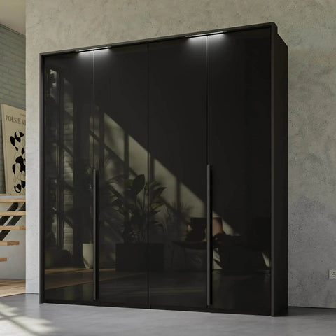 Contemporary Graphite Wardrobe with Elongated Handles. Glass Fronts Showcase Modern Design. Choose from Silk Grey, White, or Graphite Finishes. Ample Storage for Clothes and Accessories. Elevate Your Space with Stylish and Functional Wardrobe. - 013