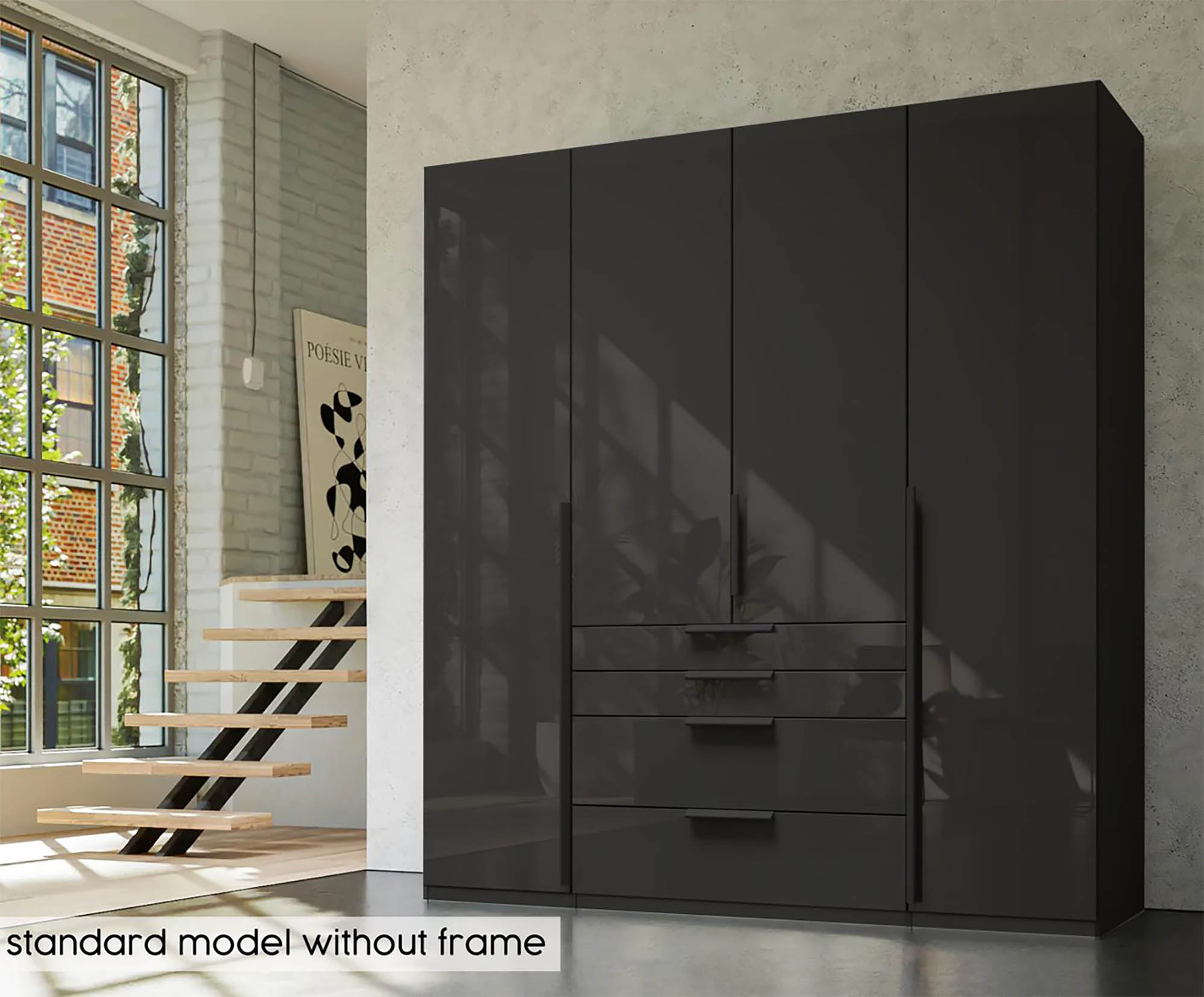 Frans 200cm Glass 4 Door Wardrobe with Drawers