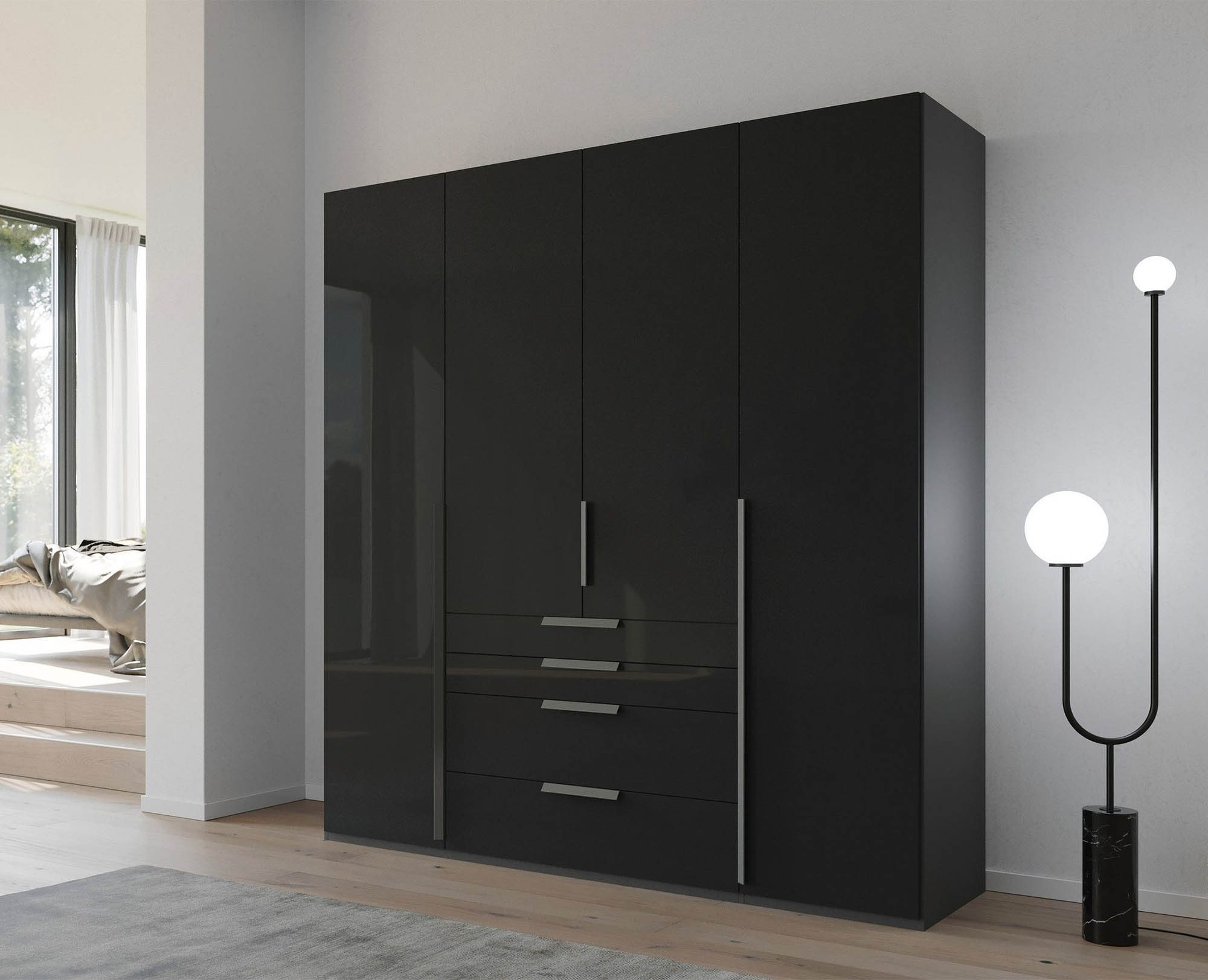 Frans 200cm Glass 4 Door Wardrobe with Drawers