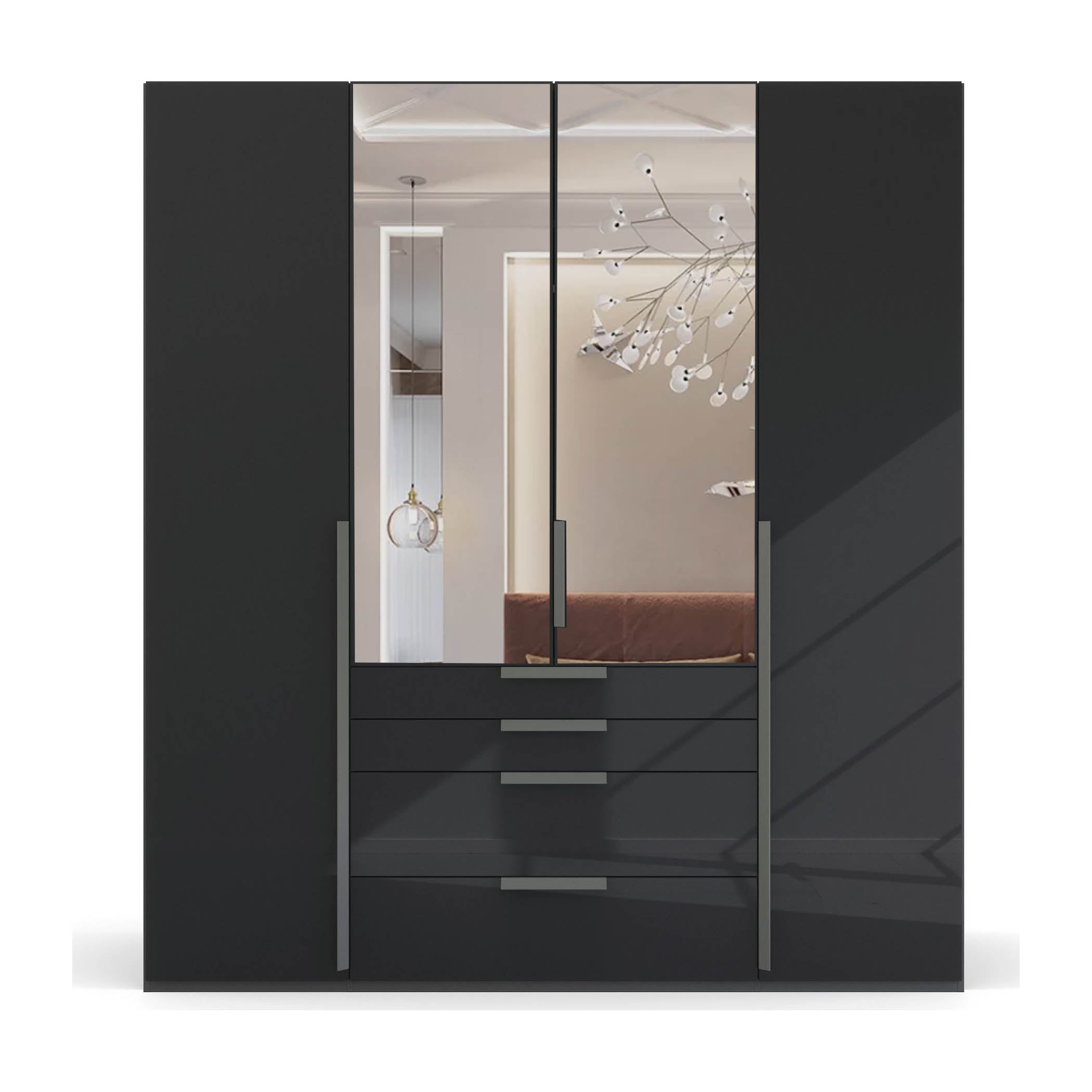 Frans 200cm Glass 4 Door Wardrobe with Drawers