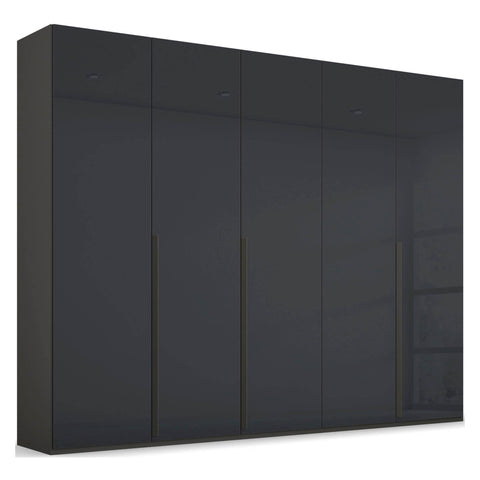 Frans Large 5 Door Wardrobe by Rauch with color glass fronts. Choose from refined White, Silk Grey, or Graphite finishes. Chic and versatile storage solution for your bedroom, featuring sophisticated design elements, comes with free assembly service. - 004