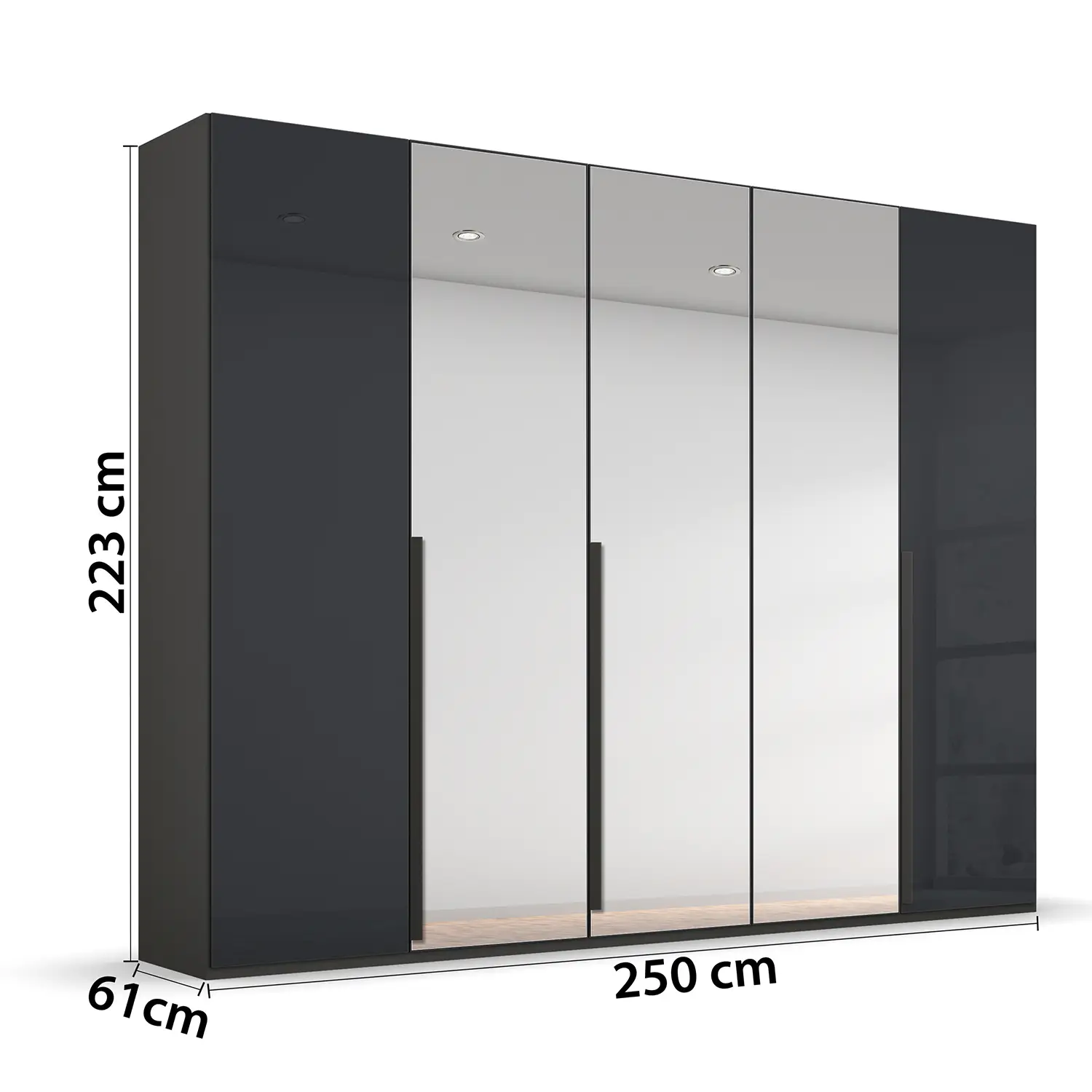 Frans 250cm 5 Door Glass Front Wardrobe