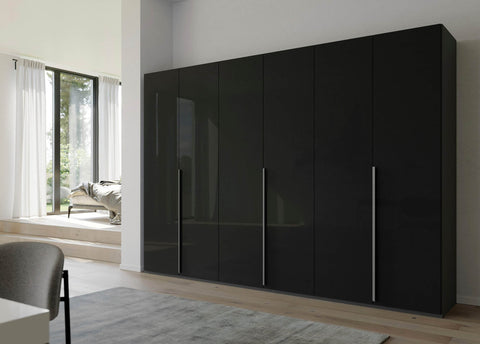 Franz Black 6 door wardrobe with shelves, 300cm Wide, comes with premium interior. Available for Sale online free delivery and assembly, Pay with interest free monthly instalments - Lifestyle