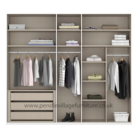 "Frans" 5-Door Wardrobe in Graphite with premium aquality construction, soft-close doors, and versatile storage options. - Interior details