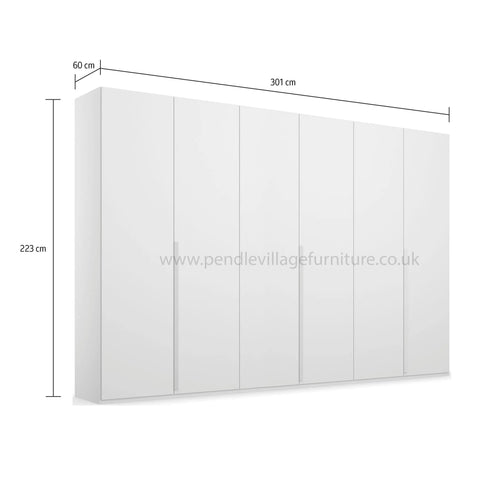 "Modern and Spacious 6-Door Wardrobe in Classic Black, Grey, and White Colors, Ideal for Contemporary Bedrooms, 300cm Width, Premium Quality, Free Delivery, and Assembly." - Dimensions