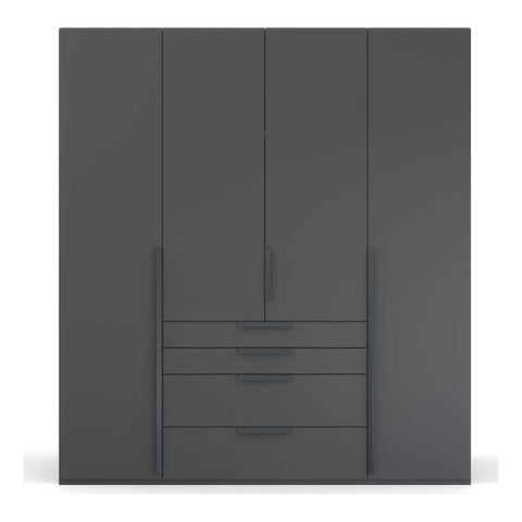 Frans 4-Door Wardrobe with Drawers in Graphite, showcasing modern design, spacious interior, and premium craftsmanship. Ideal for organised and stylish bedroom storage solutions. Dimensions are Width 200cm and Height 223cm. - 003