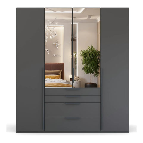 Frans 4-Door Wardrobe with Drawers in Graphite, showcasing modern design, spacious interior, and premium craftsmanship. Ideal for organised and stylish bedroom storage solutions. Dimensions are Width 200cm and Height 223cm. - 006