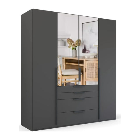 Frans 4-Door Wardrobe with Drawers in Graphite, showcasing modern design, spacious interior, and premium craftsmanship. Ideal for organised and stylish bedroom storage solutions. Dimensions are Width 200cm and Height 223cm. - 004